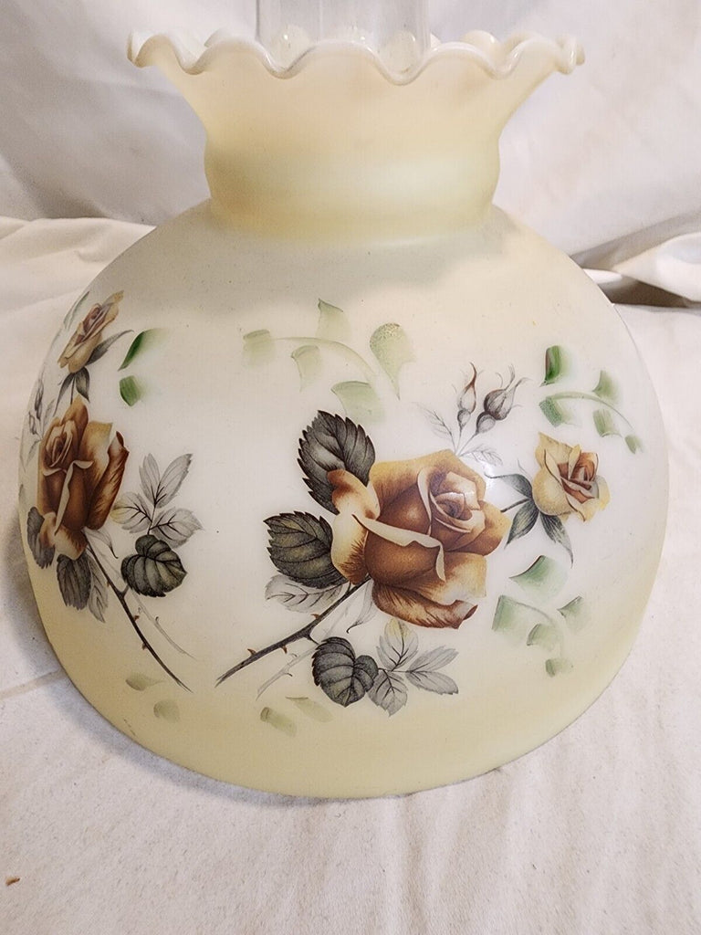 Vintage Milk Glass Lamp Shade Painted Floral shops Design Fluted edge Large Lamp Shade