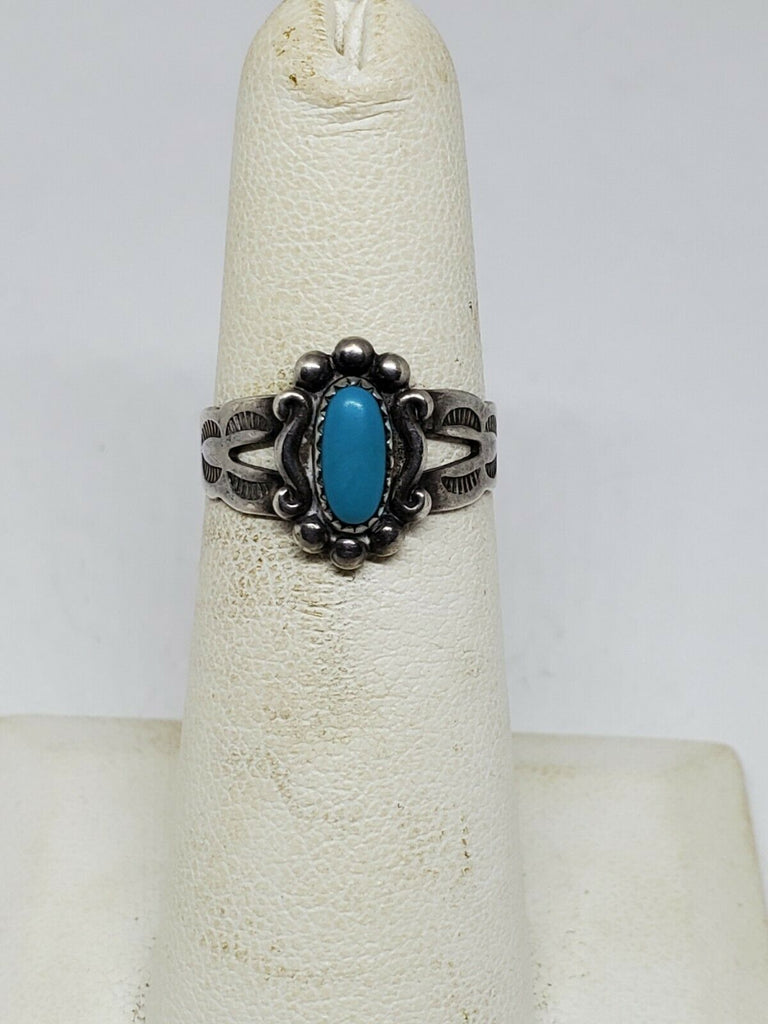 Vintage 60s Bell Trading Post Sterling 2024 Silver 925 Ring Zuni Turquoise Oval 6.25