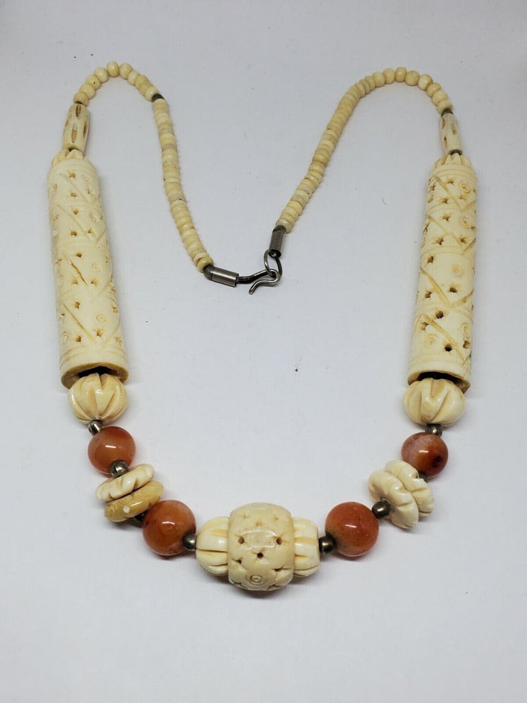 Necklace Vintage Bovine Bone carved Gold fish - Jewelry