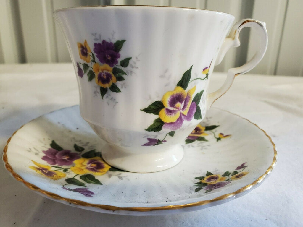 Vintage Windsor bone china purple/ white roses floral cup and saucer 1960’s selling