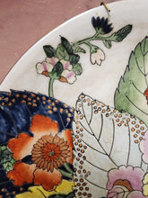 Vtg Early 20th Century Chinese Export Tobacco Leaf Hand Painted Flowers Plate