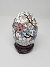 Vintage Chinese Cloisonne Enamel Colorful Filigree Floral Egg With Wood Stand