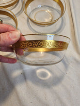 Vintage 6pc Clear Glass Gold Plated Floral Filigree Rim Band Berry Fruit Bowls