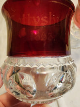 Antique 1863 3pc Tiffin Kings Crown Ruby Red Flash Thumbprint Wine Glasses Souv