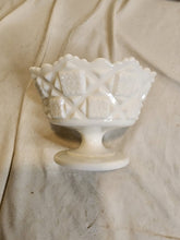 Vtg Westmoreland Milk Glass Old Quilt Pattern Raised Embossed Pedestal Compote