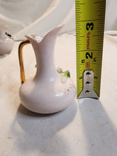 Vintage Pair Of Lefton China Japan Raised 3D Flowers Pink Mini Creamer Pitchers