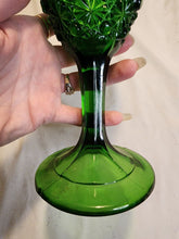 Vtg LG Wright Green/Clear Pressed Glass Daisy & Button Scalloped Wine Glasses