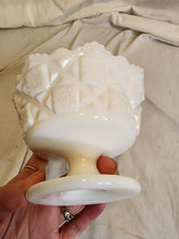 Vtg Westmoreland Milk Glass Old Quilt Pattern Raised Embossed Pedestal Compote