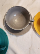 Vintage Hazel Atlas Ovide Colorful Plantonite Glass 8pc Teacup & Saucer Set