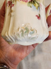 Antique German Porcelain Hand Painted Flowers Embossed Leaves Gold Gilt Creamer