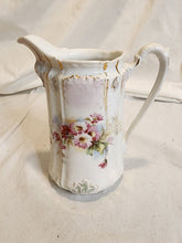 Antique German Porcelain Hand Painted Flowers Embossed Leaves Gold Gilt Creamer