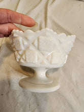 Vtg Westmoreland Milk Glass Old Quilt Pattern Raised Embossed Pedestal Compote