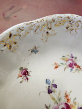 Antique Dresden Germany White Porcelain Hand Painted Flowers Embossed Gold Bowl