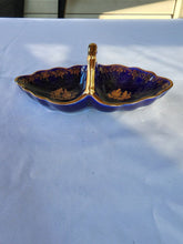 Antique Limoges France Cobalt Blue Gold Couple Motif Divided Ring Dish