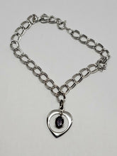 Vintage Uncas Sterling Silver Open Heart Oval Garnet Bracelet
