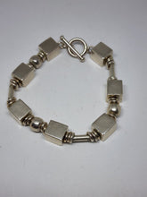 Vintage Mexico Sterling Silver Solid Cube Block Ball And Bar Bead Chain Bracelet