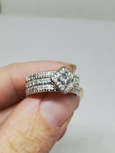 14k WG Shane & Co Princess Cut Diamond Halo Pavé Triple Band Engagement Ring 5.5