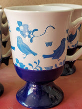 Vintage Blue Transferware Bird Cobalt Footed Coffees Cups