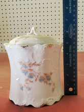 Antique Weimar Germany White Floral Filigree Biscuit Jar With Lid