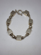 Vintage Mexico Sterling Silver Solid Cube Block Ball And Bar Bead Chain Bracelet