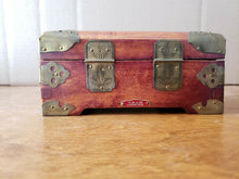 Vintage Chinese Cherry Wood Enamel Flower Motif Jewelry Box w/ Brass Hardware