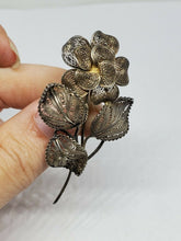 Antique 800 Silver Spun Filigree Wire Flower Brooch