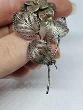 Antique 800 Silver Spun Filigree Wire Flower Brooch