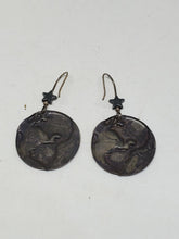 Vintage Sterling Silver Handmade Repousse Globe Earth Disc Dangle Earrings