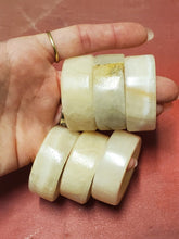 Vintage Set Of 6 White Onyx/Marble Carved Stone Napkin Rings