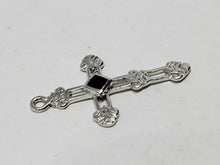 Rhodium Sterling Silver Black Onyx Black Enamel Filigree Cross Pendant/Charm