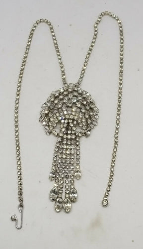 Vintage High End Costume Designer Clear Rhinestone Domed Tassel Necklace