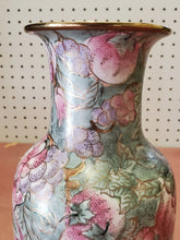 Vintage C & F Enterprises Pink And Green Fruit Design Vase Grapes Peaches