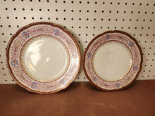 Antique White Porcelain Hand Painted Flowers & Filigree Red Rim Dinner Plate Set