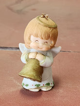 Vtg Gorham 1987 Porcelain Angel Figurine Holding Golden Bell Christmas Ornament