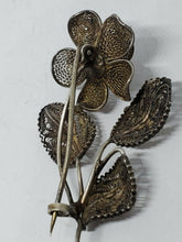 Antique 800 Silver Spun Filigree Wire Flower Brooch