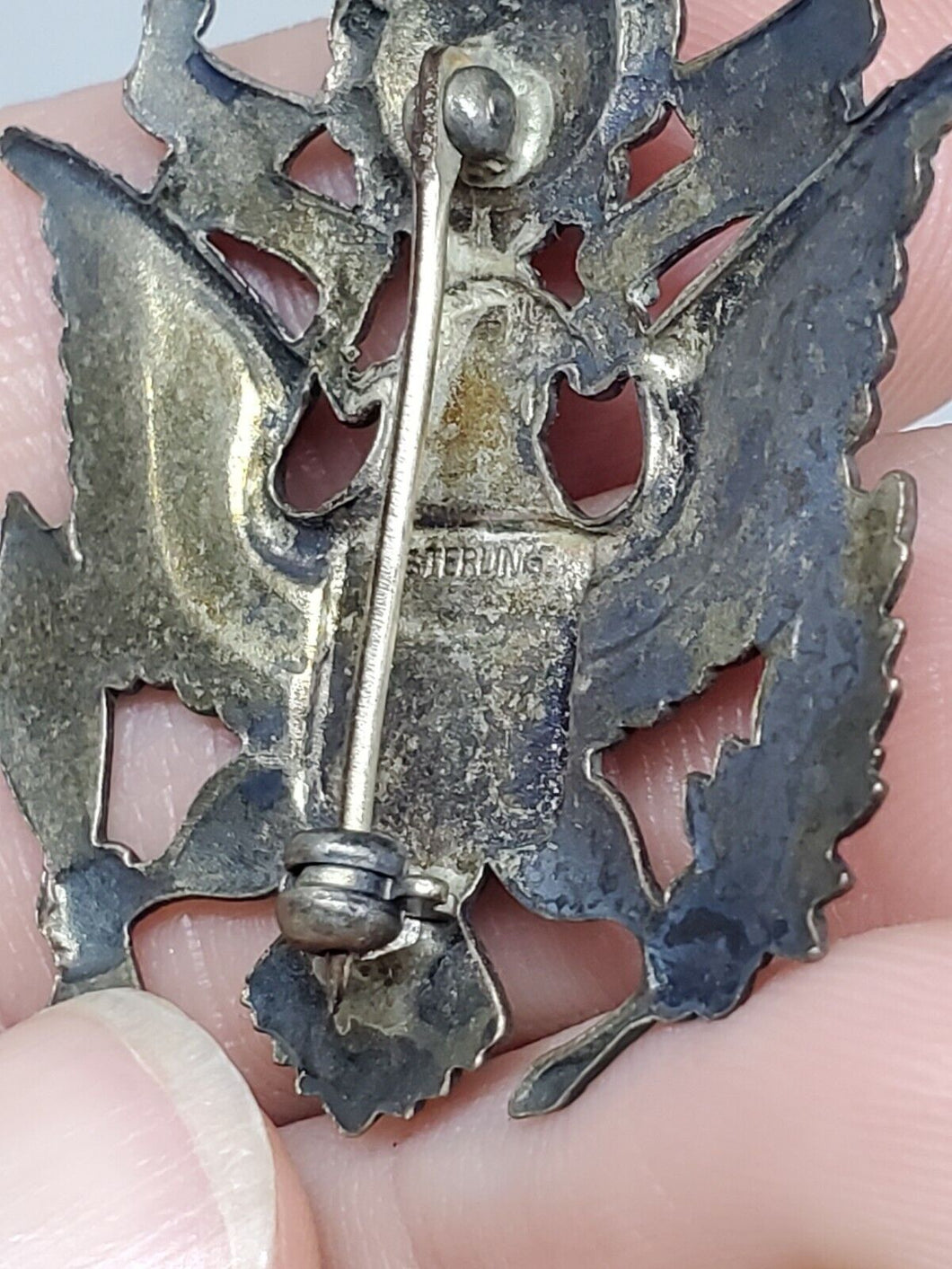 ピンバッジ WWII US Military E Pluribus Unum Eagle Crest Sterling Pin Badge 
