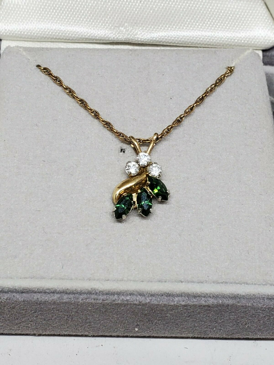 Vintage Krementz 14k Gold Plated Green And Clear Rhinestone Leaf Neckl –  Fire And Stone Jewelry