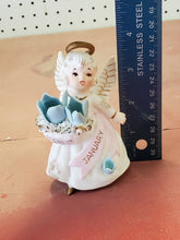 Vintage Lefton Porcelain January Angel Figurine Blue Flowers