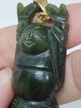 Vintage Brass Hand Carved Nephrite Jade Happy Buddha Pendant