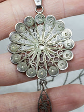 Vintage Sterling Silver Spiral Wire Flower Necklace 925 Pendant 835 Chain 20"