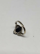 10k White Gold Black Onyx And White Topaz Leaf Bypass Style Ring Size 6