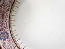 Antique White Porcelain Hand Painted Flowers & Filigree Red Rim Dinner Plate Set