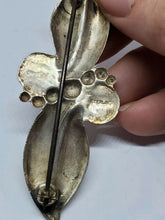 Vintage Native American Sterling Silver Double Leaf And Ball Brooch