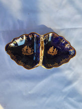 Antique Limoges France Cobalt Blue Gold Couple Motif Divided Ring Dish