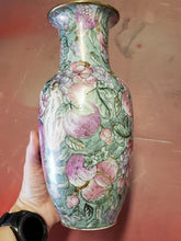 Vintage C & F Enterprises Pink And Green Fruit Design Vase Grapes Peaches