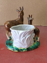 Vintage Japan Porcelain Hand Painted Mother & Baby Deer Bonsai Tree Pot/Vase