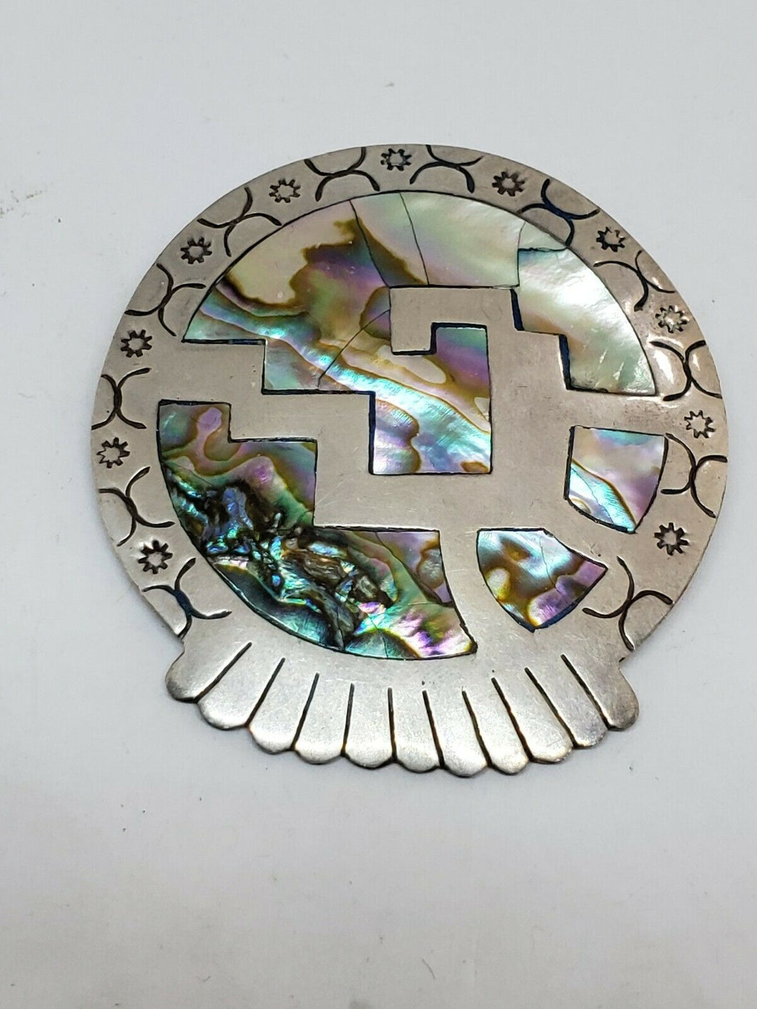 Vintage Taxco Mexico Sterling Silver Abalone Star Stamped Inlay