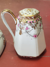 Vintage Nippon Hand Painted Moriage Raised Pink Green Gold Designs Sugar & Wall