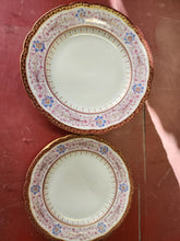 Antique White Porcelain Hand Painted Flowers & Filigree Red Rim Dinner Plate Set