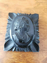 Antique Large Victorian Black Jet Cameo Mourning Brooch